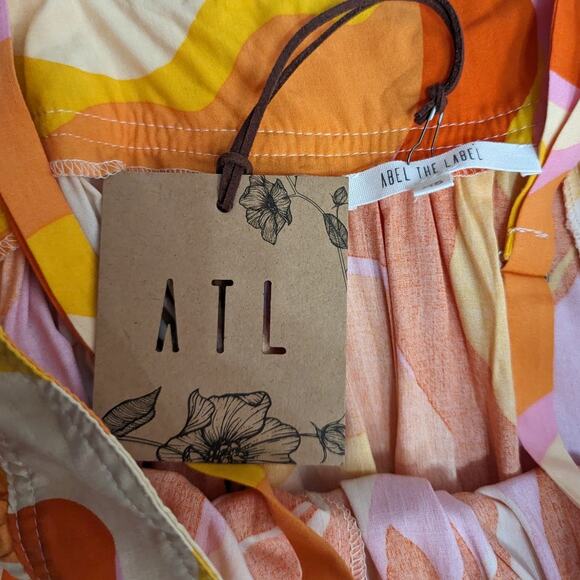 Abel The Label Orange Pink Boho Maxi Dress Trapeze Tiered Oversized XS NWT - Picture 7 of 11